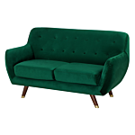 Sofa Green Velvet 2 Seater Button Tufted Back Cushioned Seat Wooden Legs Beliani