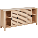 3 Door Sideboard Light Wood Manufactured Wood With Slatted Fronts Sliding Doors Beliani