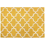 Area Rug Yellow Wool 160 X 230 Cm Trellis Quatrefoil Pattern Hand Tufted Oriental Moroccan Clover Beliani