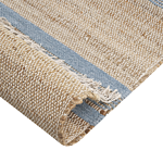 Runner Rug Beige And Light Blue Jute 80 X 300 Cm Rectangular With Tassels Striped Pattern Handwoven Boho Style Hallway Beliani