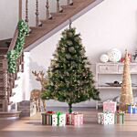 Homcom 1.5m Prelit Christmas Tree Artificial Tree, Metal Stand-green