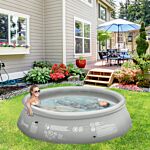 Outsunny Inflatable Swimming Pool, Family-sized Round Paddling Pool W/ Hand Pump For Kids, Adults, Outdoor, Garden And Backyard, 274cm X 76cm, Grey