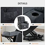 Homcom Oversized Riser And Recliner Chairs For The Elderly, Fabric Upholstered Lift For Living Room With Remote Control Side Pockets Cup Holder Grey