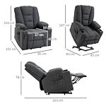 Homcom Oversized Riser And Recliner Chairs For The Elderly, Fabric Upholstered Lift For Living Room With Remote Control Side Pockets Cup Holder Grey