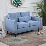 Homcom 2 Seat Sofa Double Sofa Loveseat Fabric Wooden Legs Tufted Design For Living Room, Dining Room, Office, Light Blue