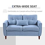 Homcom 2 Seat Sofa Double Sofa Loveseat Fabric Wooden Legs Tufted Design For Living Room, Dining Room, Office, Light Blue