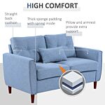 Homcom 2 Seat Sofa Double Sofa Loveseat Fabric Wooden Legs Tufted Design For Living Room, Dining Room, Office, Light Blue