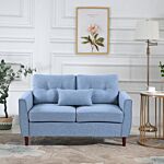 Homcom 2 Seat Sofa Double Sofa Loveseat Fabric Wooden Legs Tufted Design For Living Room, Dining Room, Office, Light Blue