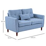 Homcom 2 Seat Sofa Double Sofa Loveseat Fabric Wooden Legs Tufted Design For Living Room, Dining Room, Office, Light Blue