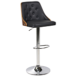 Set Of 2 Bar Stools Black Faux Leather With Dark Wood Tufted Back Silver Metal Swivel Base With Footrest Gas Lift Height Adjustment Beliani