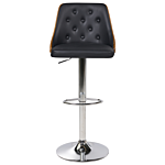 Set Of 2 Bar Stools Black Faux Leather With Dark Wood Tufted Back Silver Metal Swivel Base With Footrest Gas Lift Height Adjustment Beliani