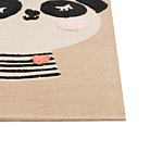 Area Rug Beige Cotton Polyester 80 X 150 Cm Panda Print Low Pile Runner For Children Playroom Beliani