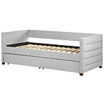 Daybed Light Grey Velvet Eu Single Size 90 X 200 Cm With Slatted Frame And Drawers Beliani