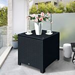 Outsunny Rattan Garden Furniture Side Table Patio Frame Tempered Glass New (black)