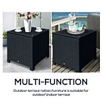 Outsunny Rattan Garden Furniture Side Table Patio Frame Tempered Glass New (black)