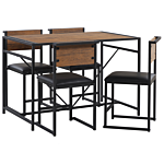 Dining Set Dark Wood Top Black Steel Legs Rectangular Table 110 X 70 Cm 4 Chairs Upholstered Seats Modern Industrial Beliani