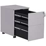 Office Storage Unit Grey Steel With Castors 3 Drawers Key-locked Industrial Design Beliani