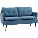 Homcom 2 Seater Sofas For Living Room, Fabric Couch, Button Tufted Love Seat With Cushions, Dark Blue