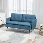 Homcom 2 Seater Sofas For Living Room, Fabric Couch, Button Tufted Love Seat With Cushions, Dark Blue