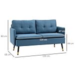 Homcom 2 Seater Sofas For Living Room, Fabric Couch, Button Tufted Love Seat With Cushions, Dark Blue