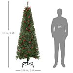 Homcom Pencil Artificial Christmas Tree With Realistic Branches, Red Berries, Auto Open, Green