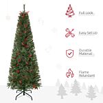 Homcom Pencil Artificial Christmas Tree With Realistic Branches, Red Berries, Auto Open, Green