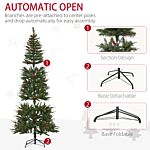 Homcom Pencil Artificial Christmas Tree With Realistic Branches, Red Berries, Auto Open, Green