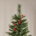 Homcom Pencil Artificial Christmas Tree With Realistic Branches, Red Berries, Auto Open, Green