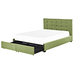 Eu Double Size Bed Green Fabric 6ft Upholstered Frame Buttoned Headrest With Storage Drawers Beliani