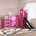Vidaxl Bunk Bed With Slide And Curtains Pink 90x190 Cm