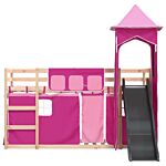 Vidaxl Bunk Bed With Slide And Curtains Pink 90x190 Cm