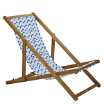 Set Of 2 Garden Deck Chairs Light Acacia Wood Frame White And Blue Replacement Fabric Hammock Seat Reclining Folding Sun Lounger Beliani