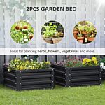 Outsunny Set Of 2 Raised Garden Bed, Outdoor Elevated Galvanised Planter Box For Flowers, Herbs, 60x60x30.5cm, Grey