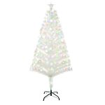 Homcom 5 Feet Prelit Artificial Christmas Tree With Fiber Optic Led Light, Holiday Home Xmas Decoration, White