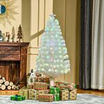 Homcom 5 Feet Prelit Artificial Christmas Tree With Fiber Optic Led Light, Holiday Home Xmas Decoration, White