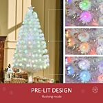 Homcom 5 Feet Prelit Artificial Christmas Tree With Fiber Optic Led Light, Holiday Home Xmas Decoration, White