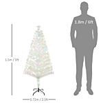 Homcom 5 Feet Prelit Artificial Christmas Tree With Fiber Optic Led Light, Holiday Home Xmas Decoration, White