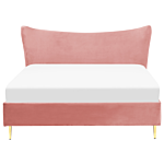 Eu King Size Bed Pink Velvet 5ft3 Upholstered Frame Metal Legs Slatted Base Headboard Modern Glam Style Bedroom Beliani