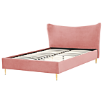 Eu King Size Bed Pink Velvet 5ft3 Upholstered Frame Metal Legs Slatted Base Headboard Modern Glam Style Bedroom Beliani