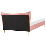 Eu King Size Bed Pink Velvet 5ft3 Upholstered Frame Metal Legs Slatted Base Headboard Modern Glam Style Bedroom Beliani