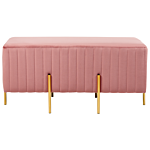 Bench Pink Velvet Upholstered Gold Metal Legs 93 X 48 Cm Glamour Living Room Bedroom Hallway Beliani