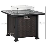 Outsunny Square Propane Gas Fire Pit Table, 50000 Btu Rattan Smokeless Firepit Patio Heater W/ Glass Screen, Beads And Lid, 82cm X 82cm X 66cm, Black