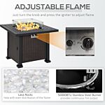 Outsunny Square Propane Gas Fire Pit Table, 50000 Btu Rattan Smokeless Firepit Patio Heater W/ Glass Screen, Beads And Lid, 82cm X 82cm X 66cm, Black