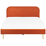 Bed Orange Velvet Upholstery Eu Super King Size Golden Legs Headboard Slatted Frame 6 Ft Minimalist Design Beliani