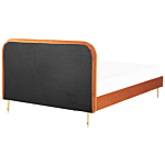 Bed Orange Velvet Upholstery Eu Super King Size Golden Legs Headboard Slatted Frame 6 Ft Minimalist Design Beliani