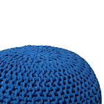 Pouf Ottoman Blue Knitted Cotton Eps Beads Filling Round Small Footstool 50 X 35 Cm Beliani