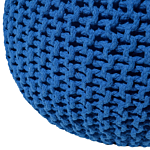 Pouf Ottoman Blue Knitted Cotton Eps Beads Filling Round Small Footstool 50 X 35 Cm Beliani