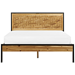 Eu Double Size Bed Dark Mdf 4ft5 Frame With Headrest And Slatted Base Metal Black Legs Beliani