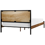 Eu Double Size Bed Dark Mdf 4ft5 Frame With Headrest And Slatted Base Metal Black Legs Beliani