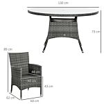 Outsunny 7 Pieces Pe Rattan Dining Set W/ Cushions, Garden Furniture Set W/ Six Armchairs, Patio Conservatory W/ Tempered Glass Tabletop